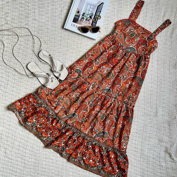 Band of the free Paisley Maxi Dress | Orange, Aqua & White | Size XS | Women - Picture 2 of 9